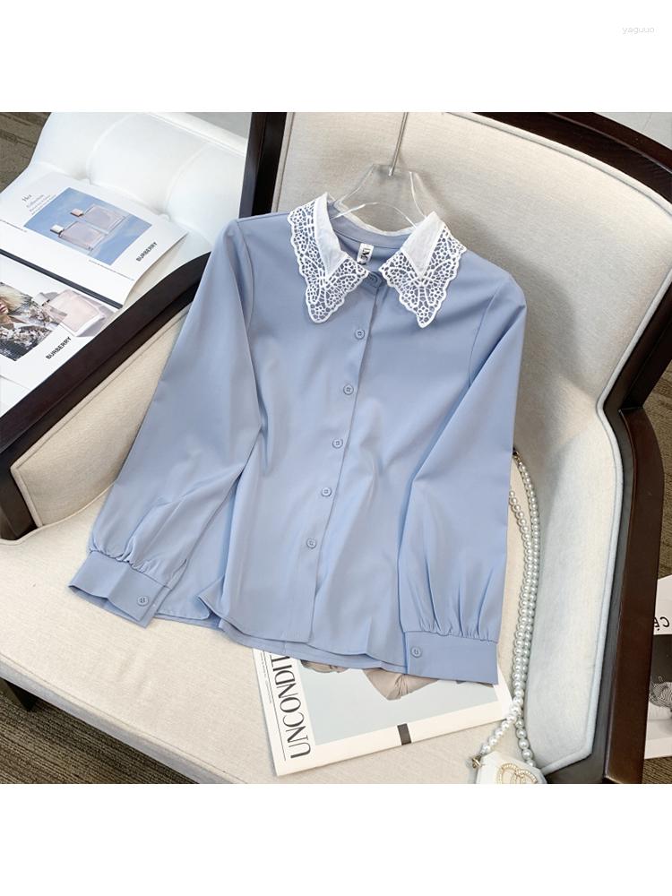 Women' Blouses Women Casual Patchwork Lace Collar All-match Shirts Korean Style Loose Long Sleeve Single Breasted Office Lady Clothes, Blue
Women' Blouses Women Casual Patchwork Lace Collar All-match Shirts Korean Style Loose Long Sleeve Single Breasted Office Lady Clothes, Blue