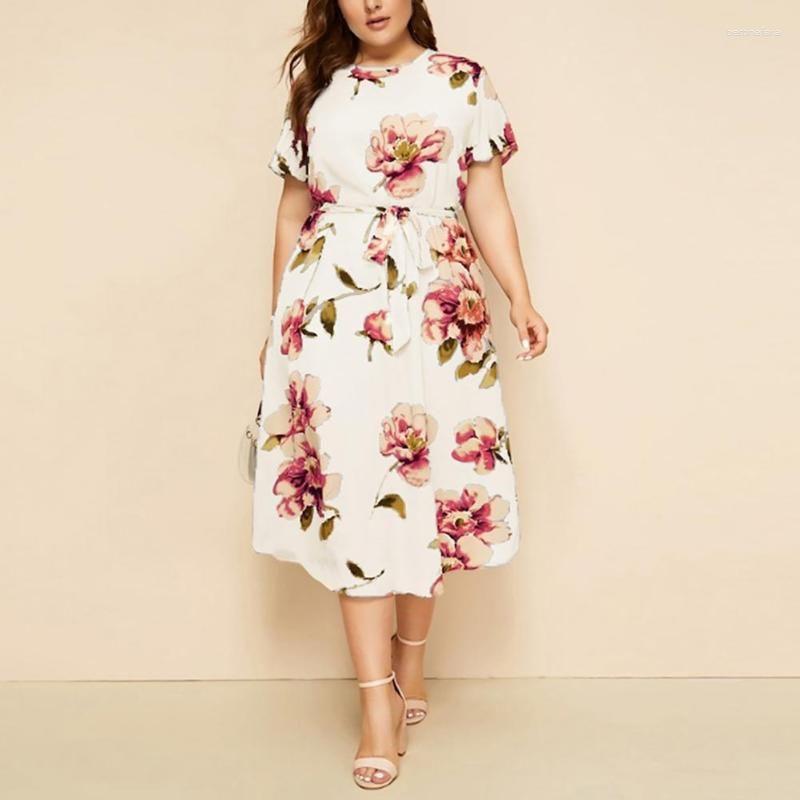 Plus Size Dresses Floral Printed Short Sleeve Summer Dress Elegant O Neck Women All Match Tight Waist Lady DressPlus, White
Plus Size Dresses Floral Printed Short Sleeve Summer Dress Elegant O Neck Women All Match Tight Waist Lady DressPlus, White