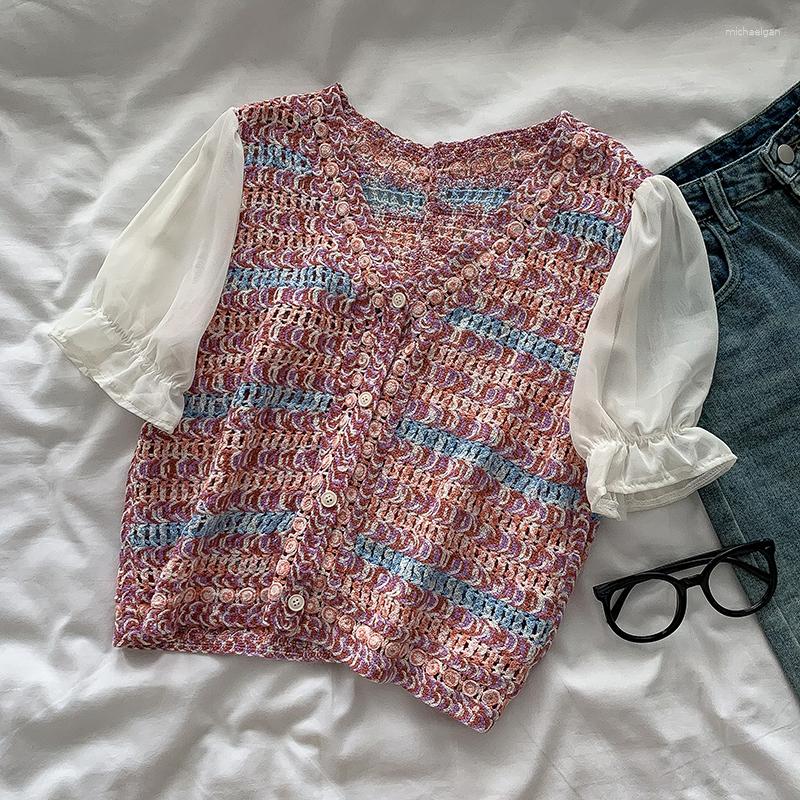Women's Knits Korejepo Spliced Hollow Shirts Bubble Sleeve Knitted Shirt 2023 Summer Women's Fashion Sweet Short Tops, Pink
Women's Knits Korejepo Spliced Hollow Shirts Bubble Sleeve Knitted Shirt 2023 Summer Women's Fashion Sweet Short Tops, Pink