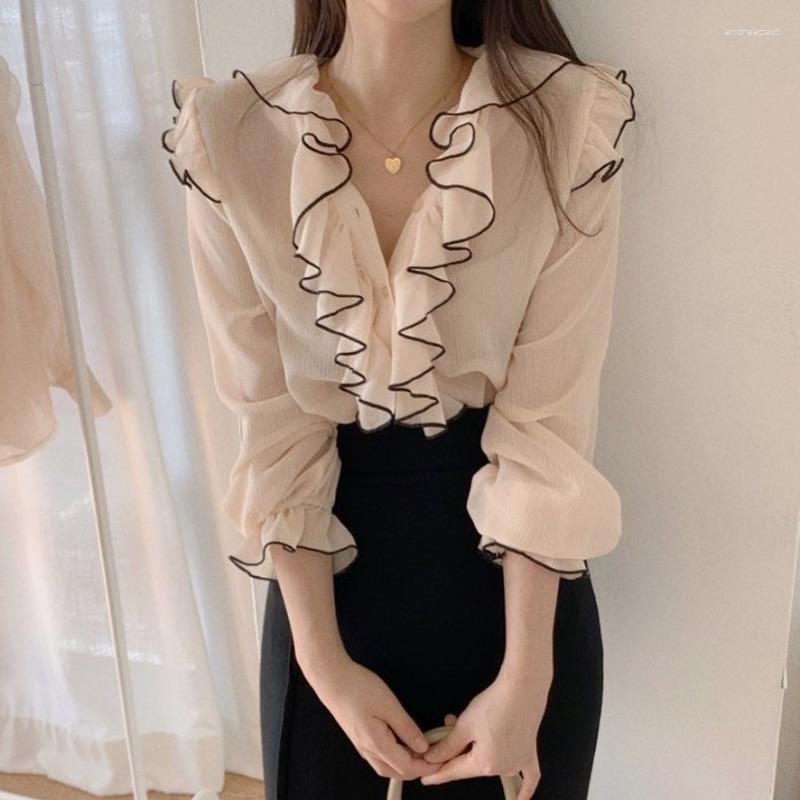 Women's Blouses Blusas Mujer 2023 Ruffle V Neck Flare Sleeve Shirts Korean Sweet Clothes Chic Top Slim Chiffon Camisa Women Blouse, Apricot
Women's Blouses Blusas Mujer 2023 Ruffle V Neck Flare Sleeve Shirts Korean Sweet Clothes Chic Top Slim Chiffon Camisa Women Blouse, Apricot