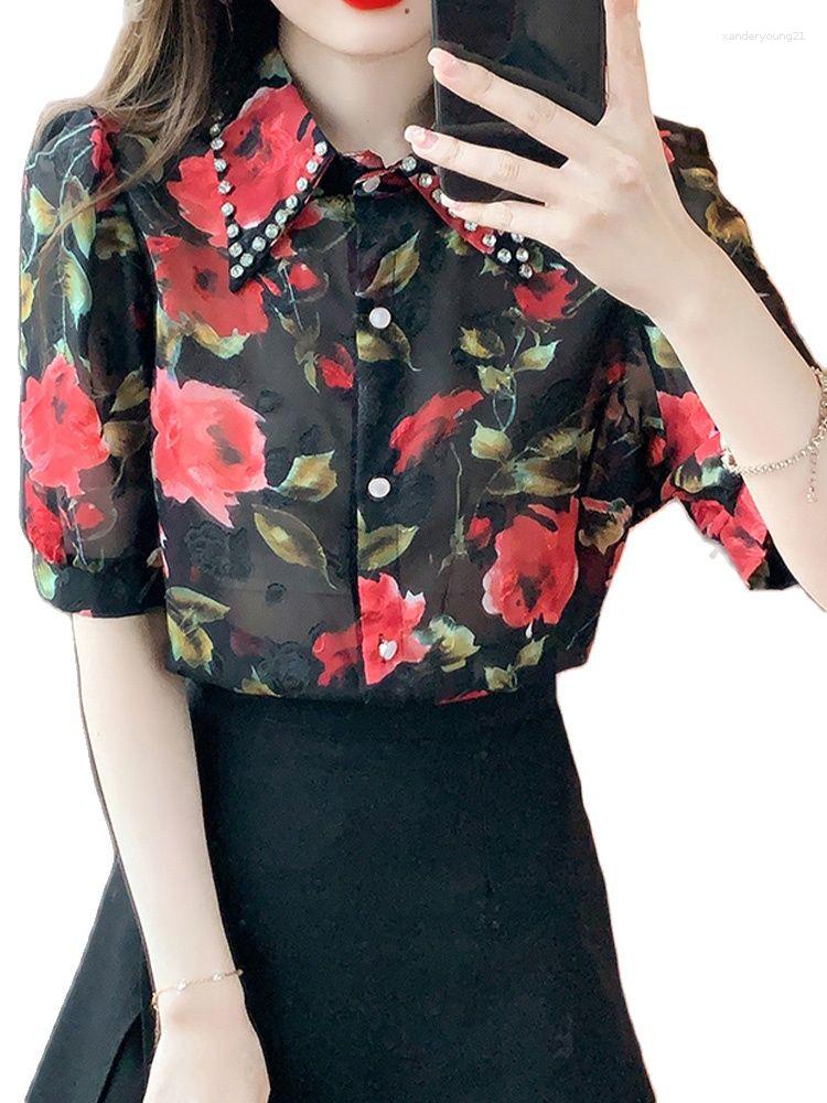 Women's Blouses Casual Lapel Studded Print Shirt Short Sleeved Top 2023 Summer Korean Fashion Clothing, Mixed color
Women's Blouses Casual Lapel Studded Print Shirt Short Sleeved Top 2023 Summer Korean Fashion Clothing, Mixed color