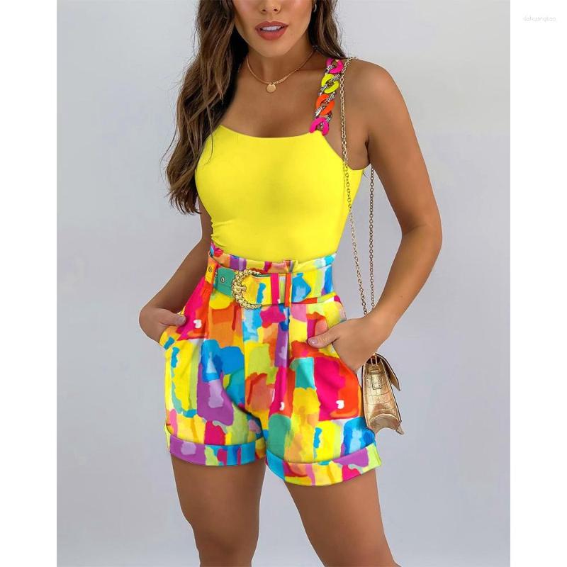 Women' Tanks 2023 Summer Casual Women Tie Dye Print Chain Strap Tank Top & Shorts Set With Belt Femme Cami Sets Boho Vacation Outfits, Style-02
Women' Tanks 2023 Summer Casual Women Tie Dye Print Chain Strap Tank Top & Shorts Set With Belt Femme Cami Sets Boho Vacation Outfits, Style-02