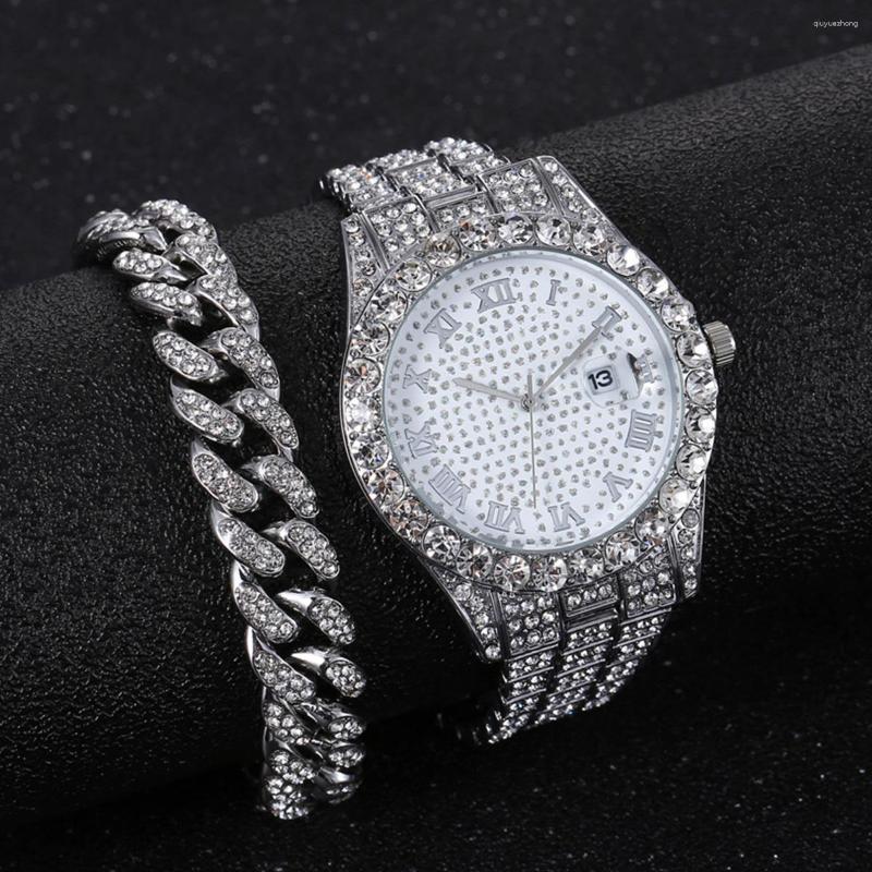 Wristwatches 2pcs/set Rhinestone Large Dial Steel Strap Quartz Zinc Alloy Watch And Cuban Link Style Bracelet Set(1 1 Bracelet), Gold
Wristwatches 2pcs/set Rhinestone Large Dial Steel Strap Quartz Zinc Alloy Watch And Cuban Link Style Bracelet Set(1 1 Bracelet), Gold