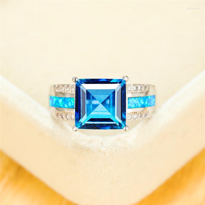 Wedding Rings Dainty Square Zircon Silver Color Ring Charm Blue Opal Engagement Luxury Female Rainbow Crystal Big For Women
Wedding Rings Dainty Square Zircon Silver Color Ring Charm Blue Opal Engagement Luxury Female Rainbow Crystal Big For Women