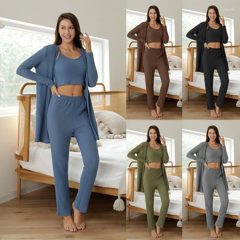 Women's Sleepwear QWEEK Pajamas For Women Three Piece Suit Female Knitting Waffle Solid Color Sling Long Sleeve Homewear Autumn Winter, Blue
Women's Sleepwear QWEEK Pajamas For Women Three Piece Suit Female Knitting Waffle Solid Color Sling Long Sleeve Homewear Autumn Winter, Blue