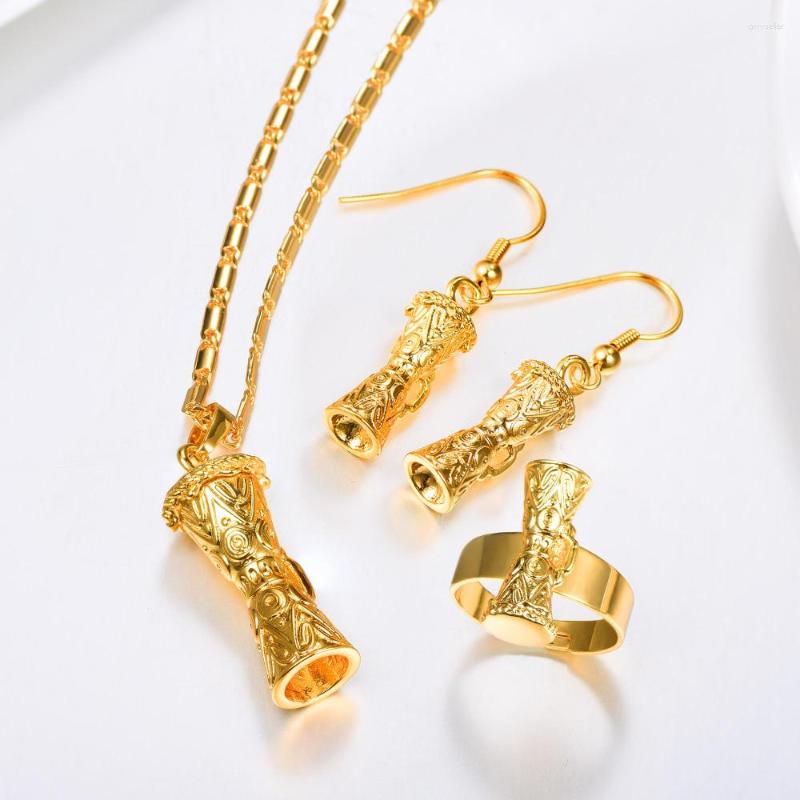 

Necklace Earrings Set Kundu Ring 3 Pcs For Women Gold Color PNG Papua Guinea Jewelry Gift PER2403, Picture shown