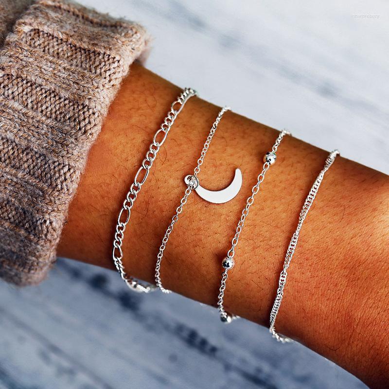 Link Bracelets Bohemian 4-Piece Set Moon Bead Bracelet Multi Layer Gold Silver Color Hand Chain Accessories Charming Women Jewelry Gift
Link Bracelets Bohemian 4-Piece Set Moon Bead Bracelet Multi Layer Gold Silver Color Hand Chain Accessories Charming Women Jewelry Gift