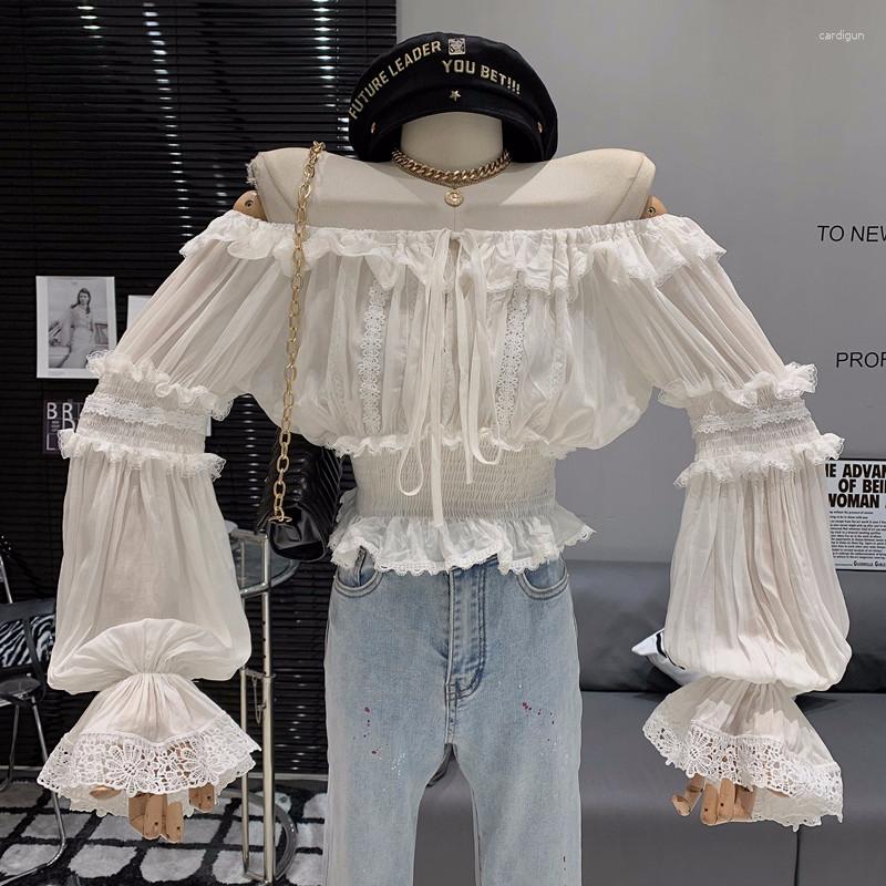 Women's Blouses Summer Design Slim Off Shoulder Lace Shirt Long Sleeved Pleated Up Top For Women, White
Women's Blouses Summer Design Slim Off Shoulder Lace Shirt Long Sleeved Pleated Up Top For Women, White