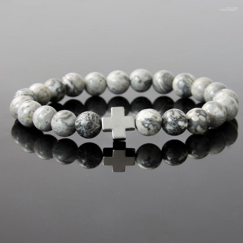 Strand 22023 8mm Natural Gray Map Stone Beaded Bracelet Men Hematite Gallstone Cross Bracelets For Women Elastic Charm Jewelry
Strand 22023 8mm Natural Gray Map Stone Beaded Bracelet Men Hematite Gallstone Cross Bracelets For Women Elastic Charm Jewelry