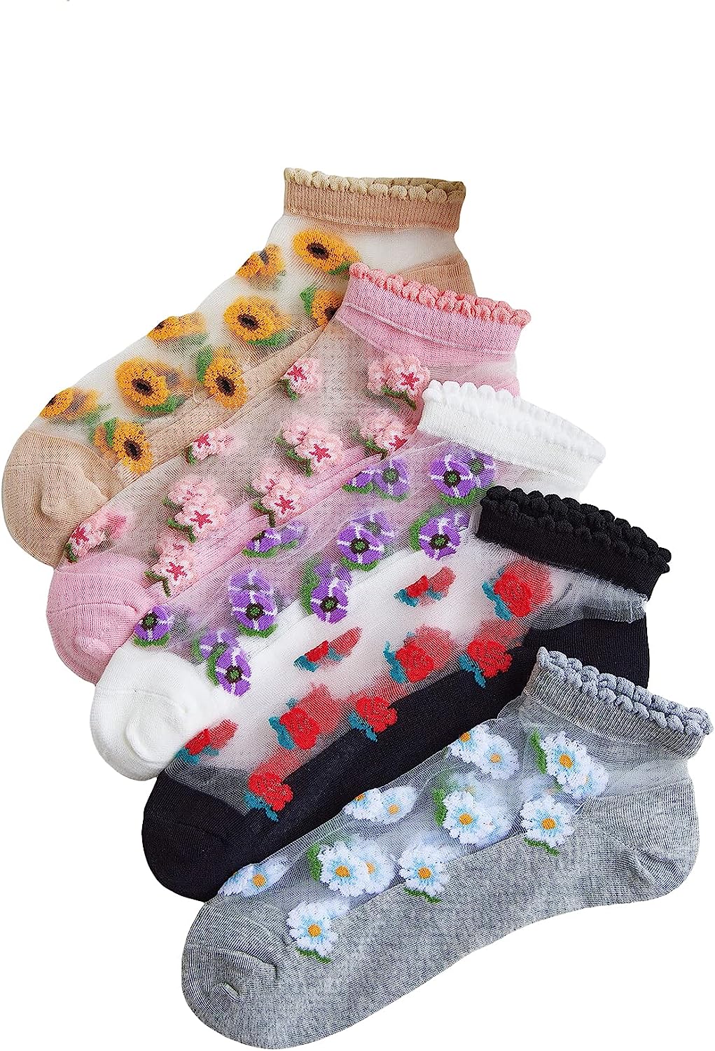 Women's 5 Pairs Floral Print Ankle Sheer Socks Summer Thin Transparent Cuff Socks F463, Multi
Women's 5 Pairs Floral Print Ankle Sheer Socks Summer Thin Transparent Cuff Socks F463, Multi