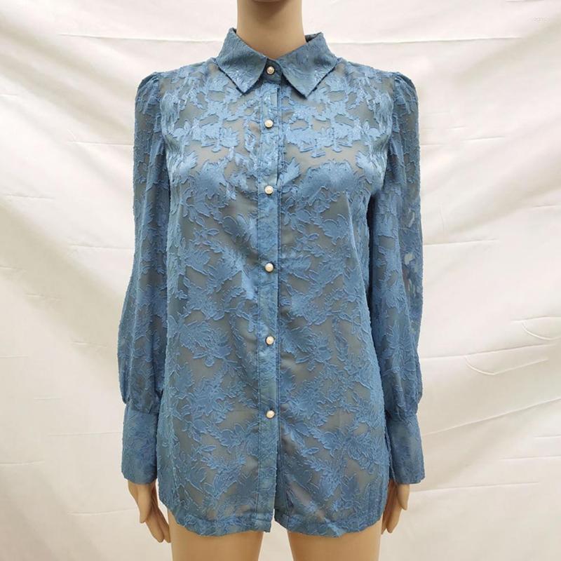 Women' Blouses Elegant Lady Spring Top Soft Lapel Lace Single-breasted Women Shirt Clothes, Blue
Women' Blouses Elegant Lady Spring Top Soft Lapel Lace Single-breasted Women Shirt Clothes, Blue