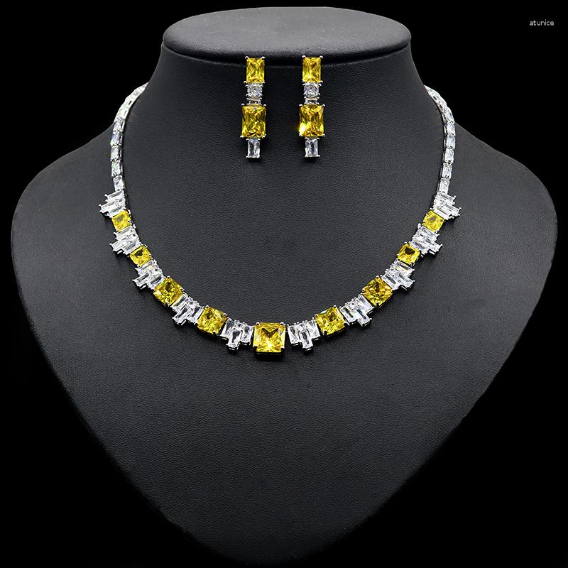 Necklace Earrings Set HIBRIDE Gorgeous Square Shape Yellow Cubic Zircon Party Jewlery Sets For Women Wedding Bridal Costume Accessorie N-369, Picture shown
Necklace Earrings Set HIBRIDE Gorgeous Square Shape Yellow Cubic Zircon Party Jewlery Sets For Women Wedding Bridal Costume Accessorie N-369, Picture shown