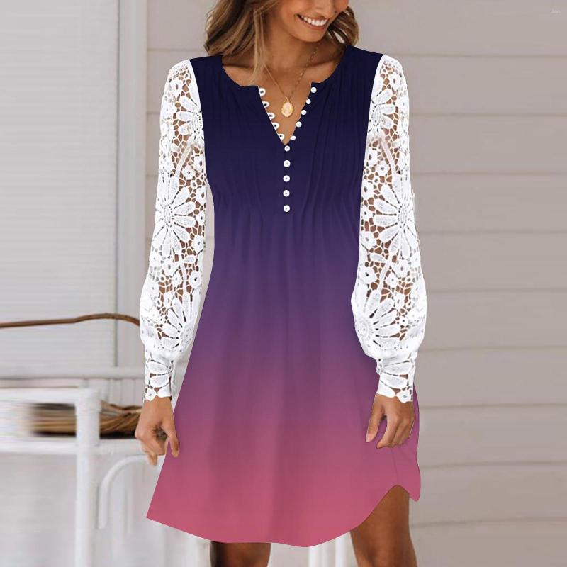 Casual Dresses Women Gradient Printing Crew Neck Button Pleated Lace Hollow Stitching Long Sleeve Mini Dress Summer, Black
Casual Dresses Women Gradient Printing Crew Neck Button Pleated Lace Hollow Stitching Long Sleeve Mini Dress Summer, Black