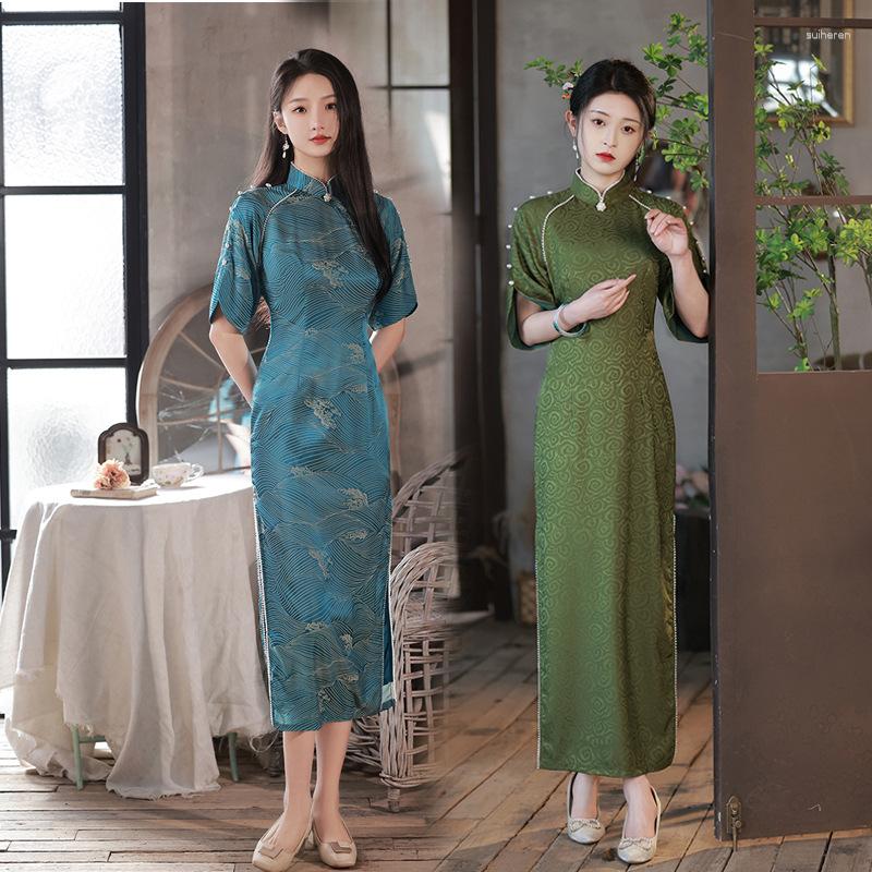 Ethnic Clothing Women Satin Mandarin Collar Cheongsam Traditional Chinese Style Qipao Silm Short Sleeve Novelty Long Dress
Ethnic Clothing Women Satin Mandarin Collar Cheongsam Traditional Chinese Style Qipao Silm Short Sleeve Novelty Long Dress
