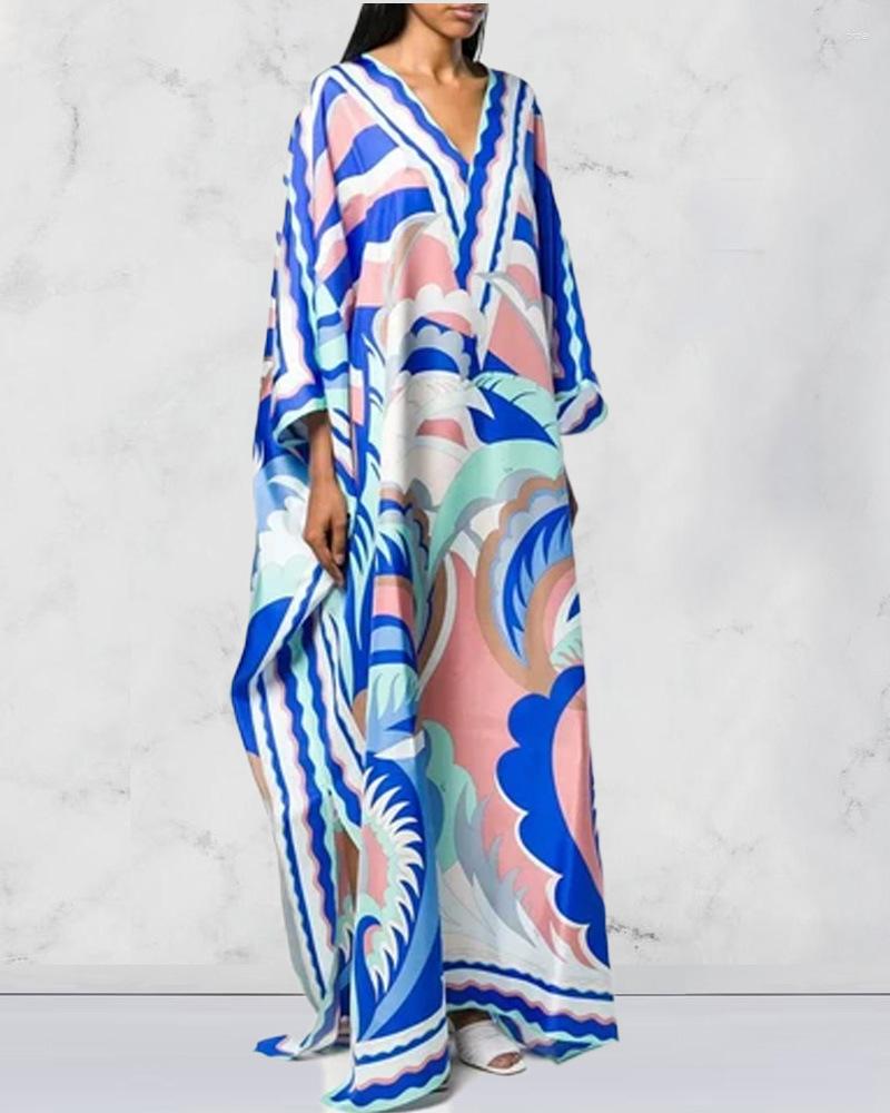 

Casual Dresses Long Women Batwing Sleeve Floral Printed Dress Floor Length Summer 2023 Beach Boho Dashiki African Vestido, Light purple