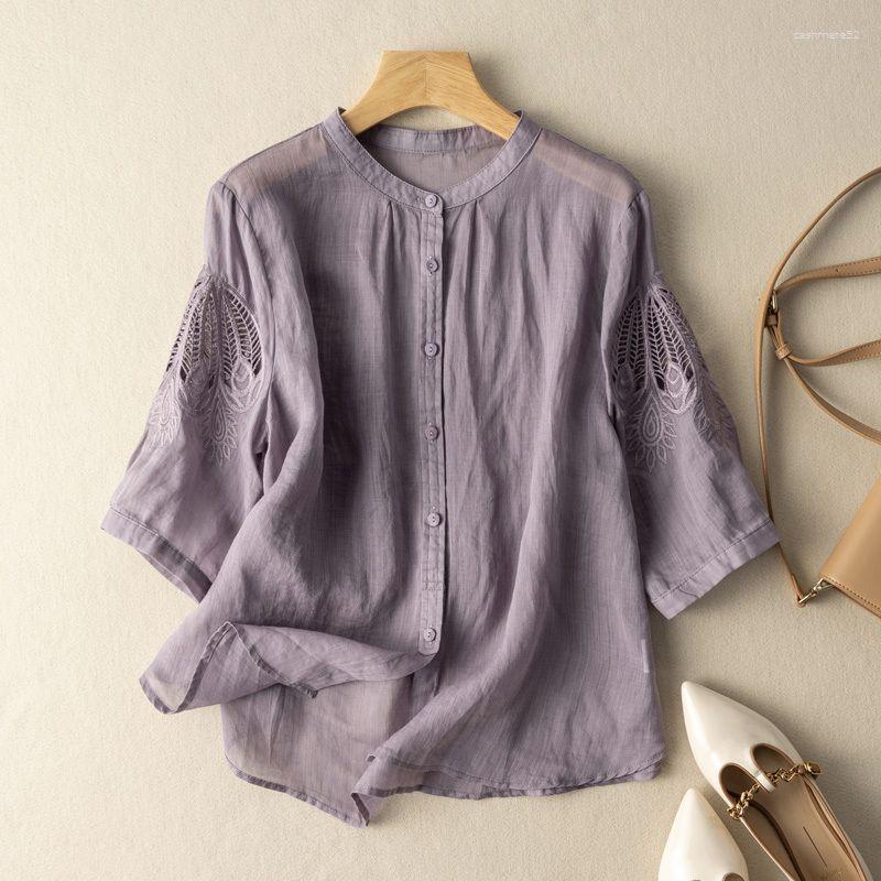 Women's Blouses Cotton Linen Shirt Fashion Casual Shirts & Temperament Hollow Out Embroidery O Neck 3/4 Sleeve Female Blusas Mujer, White 
Women's Blouses Cotton Linen Shirt Fashion Casual Shirts & Temperament Hollow Out Embroidery O Neck 3/4 Sleeve Female Blusas Mujer, White