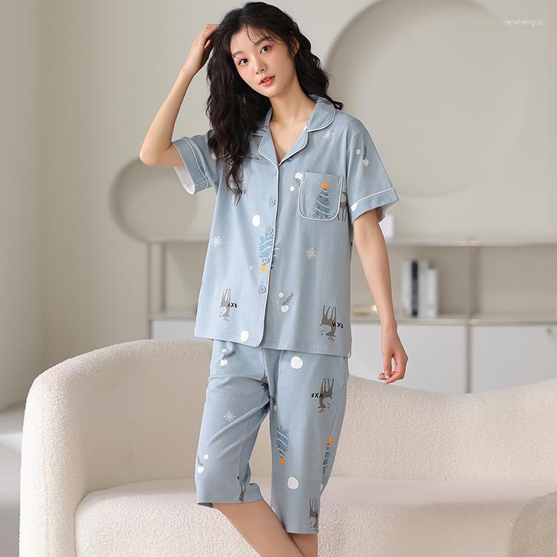 Women's Sleepwear Big Size -4XL Women Pajamas Set Summer Cotton Ladies Short Sleeve Female Leisure Turn-down Collar Home Clothing, 2602
Women's Sleepwear Big Size -4XL Women Pajamas Set Summer Cotton Ladies Short Sleeve Female Leisure Turn-down Collar Home Clothing, 2602