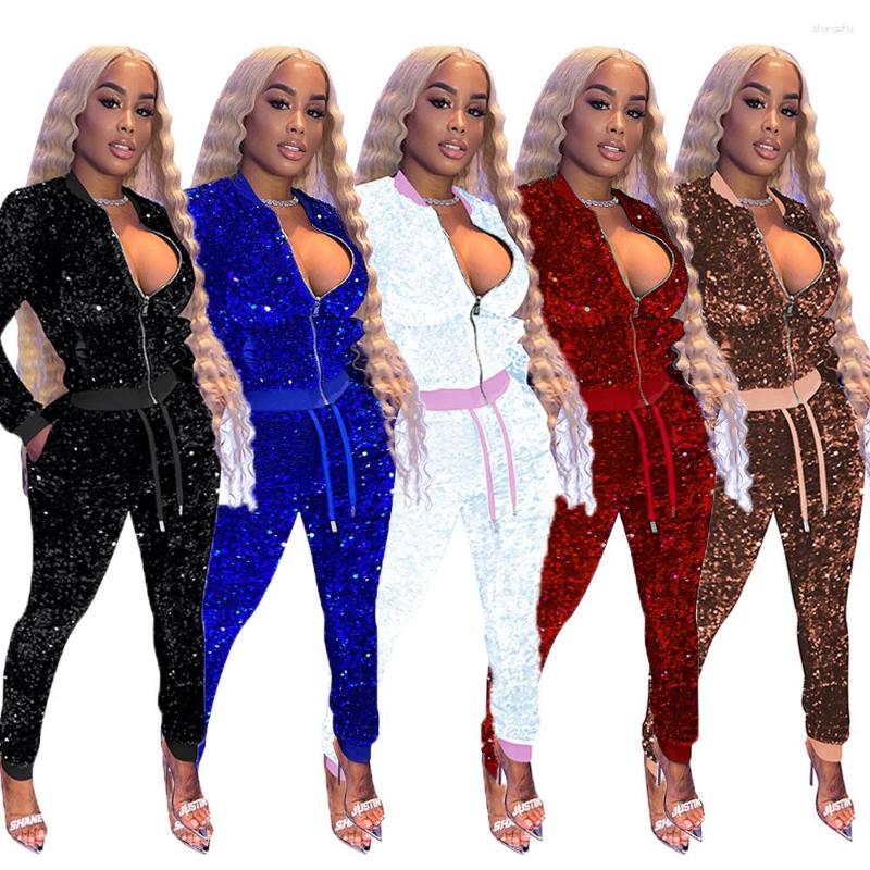 Women' Two Piece Pants Sexy Sequined Club Birthday Outfits With Pockets Winter Fall 2 Sets Women Long Sleeve Zipper Up Top Clubwear, Black-1
Women' Two Piece Pants Sexy Sequined Club Birthday Outfits With Pockets Winter Fall 2 Sets Women Long Sleeve Zipper Up Top Clubwear, Black-1