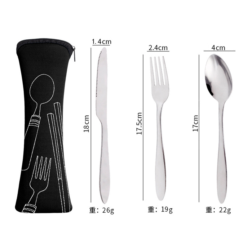 Knife Fork Spoon Set Cutlery Set Tableware Dinner Lunch Set Bags Print Carving Stainless Steel Cutlery School Picnic Camping Eating Tool dh85
