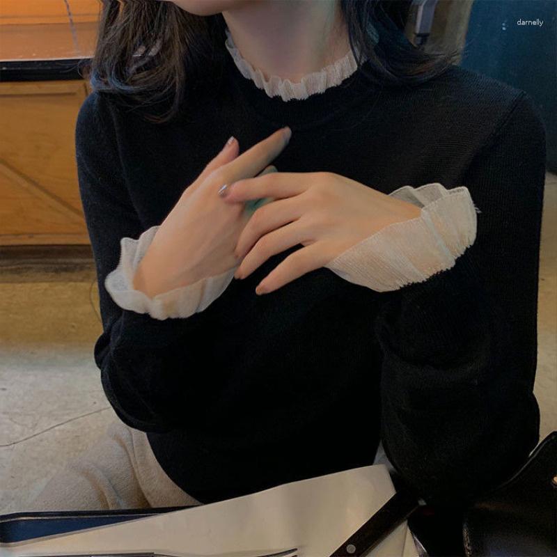 Women' Sweaters 2023 Slim Korea Gauze Lace Black Sweater Women Retro Style Blouse Stand Collar Pullovers Knitting Tops Chic Full Sleeve
Women' Sweaters 2023 Slim Korea Gauze Lace Black Sweater Women Retro Style Blouse Stand Collar Pullovers Knitting Tops Chic Full Sleeve