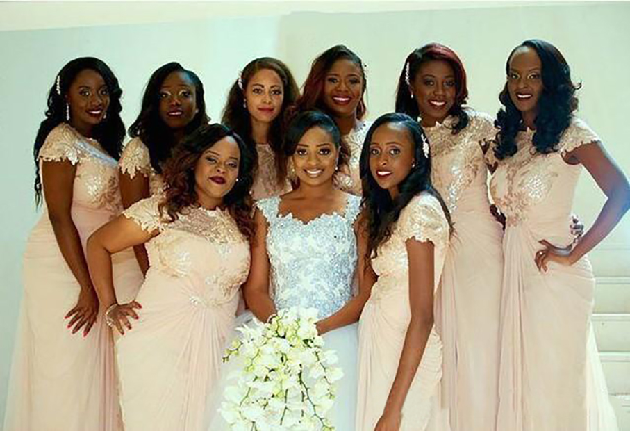 Blush Pink Lace Chiffon Long Bridesmaid Dresses With Sleeve 2023 Jewel Neck Plus Size African Junior Wedding Guest Party Bridesmaid Gown Dress