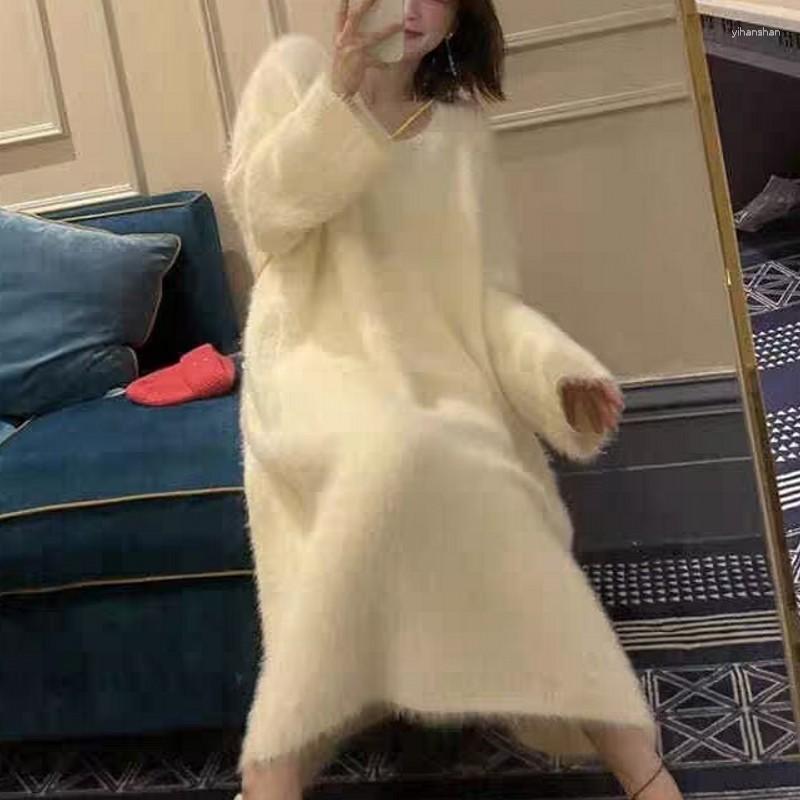 Women's Sweaters Autumn Winter Thick Warm Mink Cashmere Long Pullover Women V Neck Sleeve Pearl Button Decoration Loose Slit Knitted Sweater, Green
Women's Sweaters Autumn Winter Thick Warm Mink Cashmere Long Pullover Women V Neck Sleeve Pearl Button Decoration Loose Slit Knitted Sweater, Green