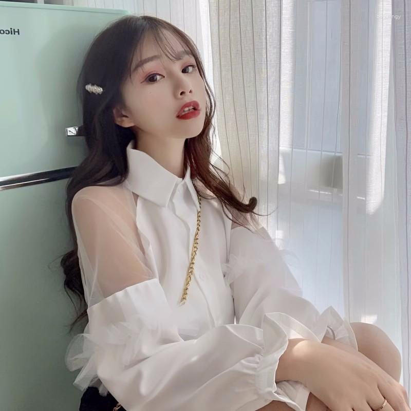 Women's Blouses Spring Autumn Flare Long Sleeve Mesh Patchwork Blouse Women Sweet Ruffles White Shirt Ladies OL Office Casual Short Tops
Women's Blouses Spring Autumn Flare Long Sleeve Mesh Patchwork Blouse Women Sweet Ruffles White Shirt Ladies OL Office Casual Short Tops