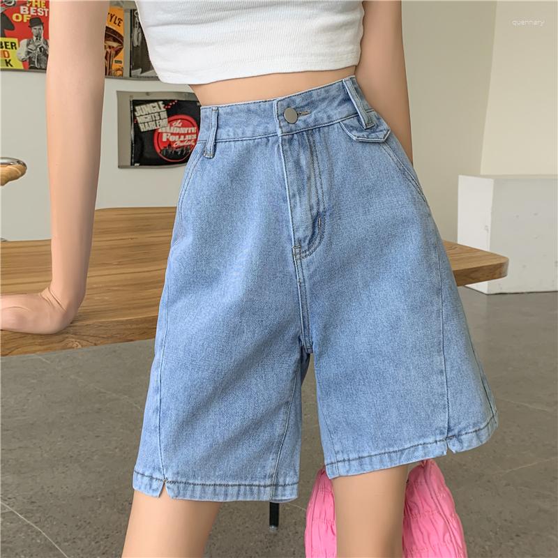 

Women' Jeans High Waist Shorts Splicing Korean Style Light Blue Baggy Women Summer Washed Y2k Streetwear Fashion Straight Denim