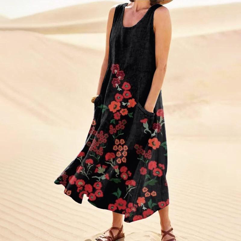 Casual Dresses Elegant Women Summer Beach Sundress Sleeveless Long Maxi Dress With Pocket Floral Print Boho For Female, Beige
Casual Dresses Elegant Women Summer Beach Sundress Sleeveless Long Maxi Dress With Pocket Floral Print Boho For Female, Beige