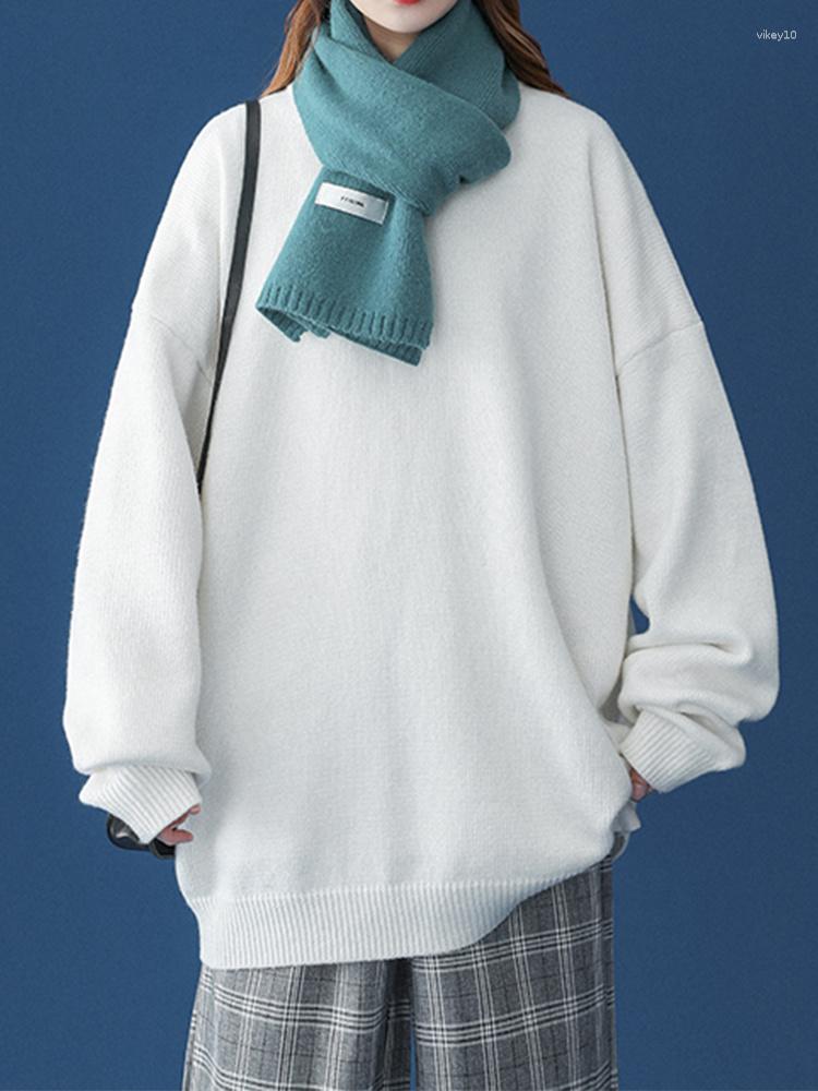 Women's Sweaters Autumn Winter Women Casual Loose Solid Round Neck Knitted Pullovers Woman, Green