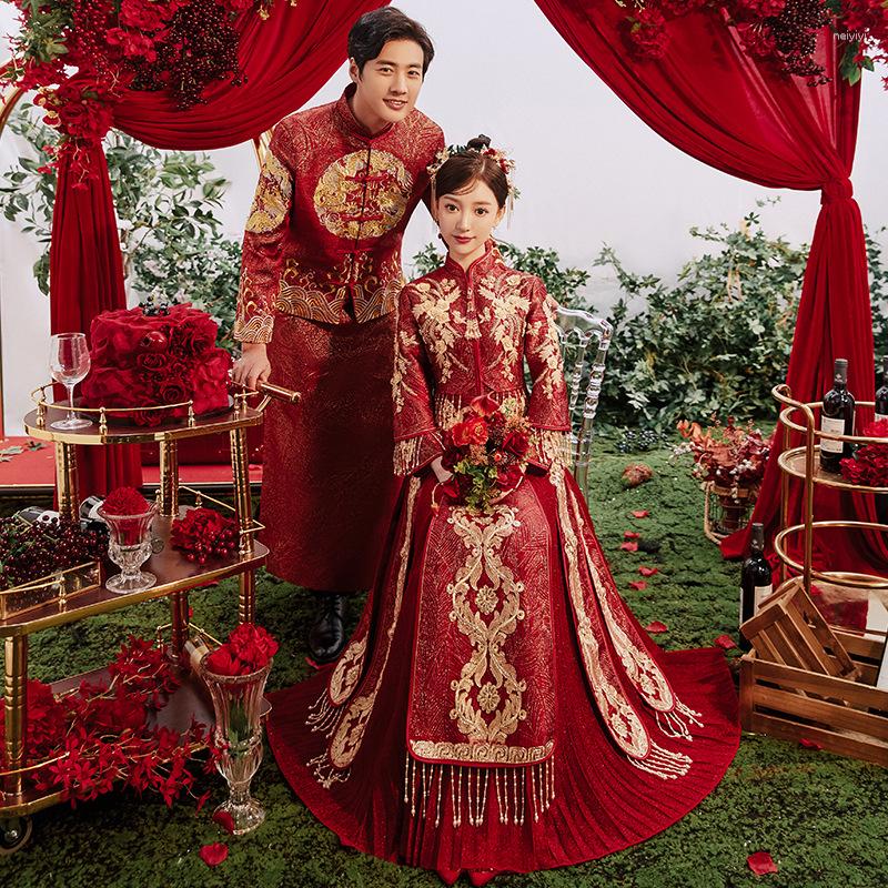Ethnic Clothing Traditional Exquisite Embroidery Couple Wedding Dress Oriental Chinese Qipao Marriage Toast Cheongsam Vestidos
Ethnic Clothing Traditional Exquisite Embroidery Couple Wedding Dress Oriental Chinese Qipao Marriage Toast Cheongsam Vestidos