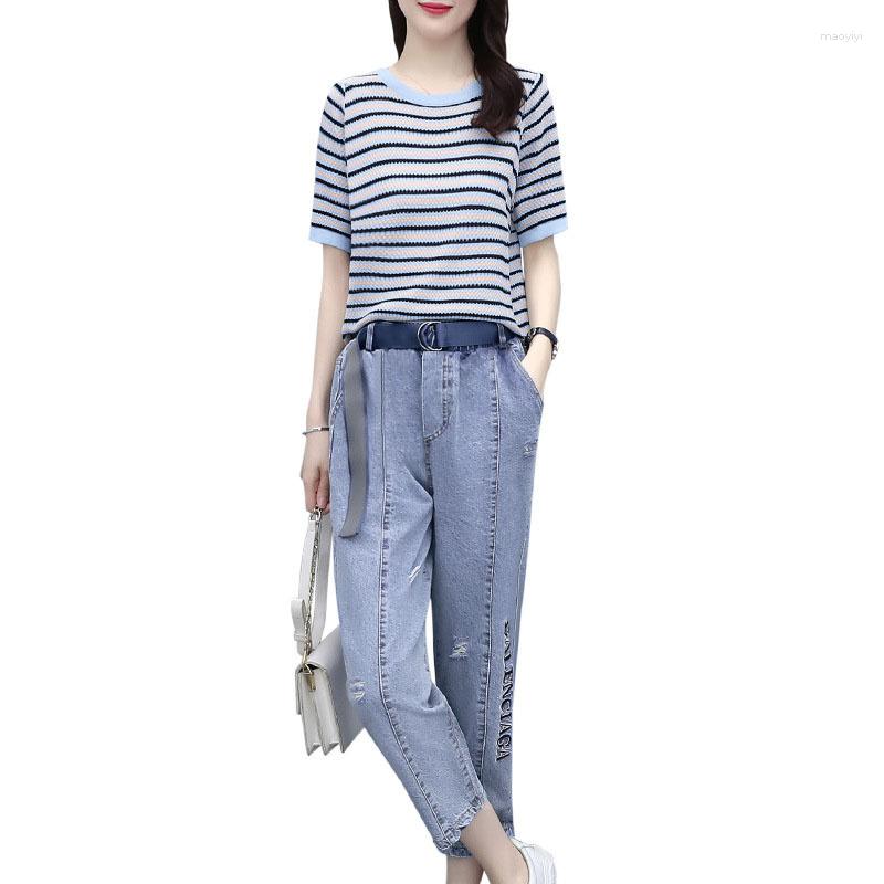Women's Two Piece Pants Women Set Summer Short Sleeve T-Thirt Top And Jeans Outfit Female Loose Casual Suits Lady Denim Sets
Women's Two Piece Pants Women Set Summer Short Sleeve T-Thirt Top And Jeans Outfit Female Loose Casual Suits Lady Denim Sets