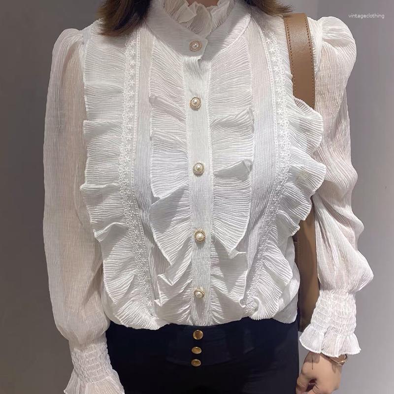 Women' Blouses Vintage Ruffles Blouse Women Long Sleeve Spring Autumn Korean Stand Neck Chiffon Tops Elegant White Shirts
Women' Blouses Vintage Ruffles Blouse Women Long Sleeve Spring Autumn Korean Stand Neck Chiffon Tops Elegant White Shirts