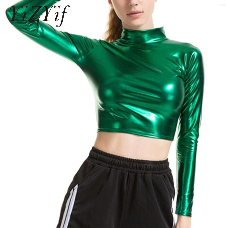 Women' T Shirts Women Metallic Liquid Crop Top Turtleneck Long Sleeve T-shirt For Rave Club Dance Costume Wet Look Short Holographic, Green
Women' T Shirts Women Metallic Liquid Crop Top Turtleneck Long Sleeve T-shirt For Rave Club Dance Costume Wet Look Short Holographic, Green