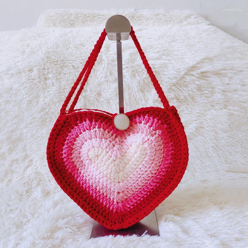 Evening Bags Gradient Contrast Love Knitted Handbag Pure Hand Woolen Handheld Women's Fashion Bag, Red
Evening Bags Gradient Contrast Love Knitted Handbag Pure Hand Woolen Handheld Women's Fashion Bag, Red