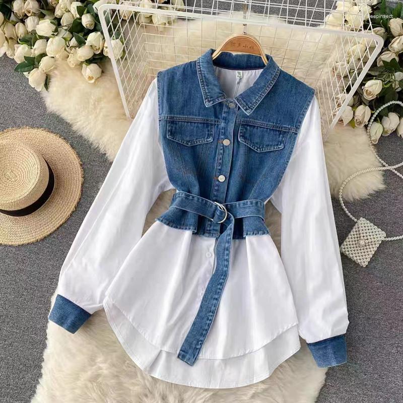 Women's Blouses Korean High Quality Denim Spliced Cotton Single Breasted Women Shirt Mid-length Turn-down Collar Lace-up Bow Spring Tops, Orange blouse
Women's Blouses Korean High Quality Denim Spliced Cotton Single Breasted Women Shirt Mid-length Turn-down Collar Lace-up Bow Spring Tops, Orange blouse