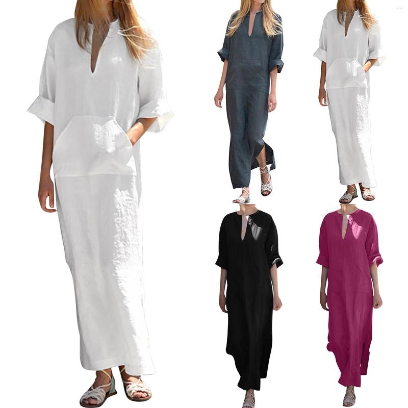 Casual Dresses Retro Half Sleeve Cotton Linen For Women Pocket Loose Beach Sundress Harajuku Kaftan Oversized Maxi Dress Vestido, White 
Casual Dresses Retro Half Sleeve Cotton Linen For Women Pocket Loose Beach Sundress Harajuku Kaftan Oversized Maxi Dress Vestido, White