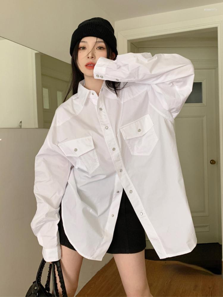 Women's Blouses 2023 Korean Fashion Turn Down Collar Women Blouse Y2k Aesthetic Loose Casual Long Sleeve Blusas Pocket Patchwork All Match, White
Women's Blouses 2023 Korean Fashion Turn Down Collar Women Blouse Y2k Aesthetic Loose Casual Long Sleeve Blusas Pocket Patchwork All Match, White