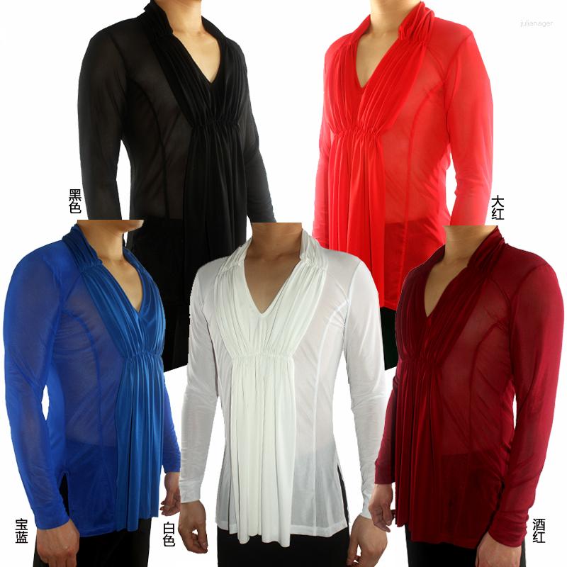 Stage Wear Latin Dance Shirts Men Net Yarn Transparent Long Sleeve V Collar Male Tango Salsa Dacning Competition Performance DNV11327, Red wine
Stage Wear Latin Dance Shirts Men Net Yarn Transparent Long Sleeve V Collar Male Tango Salsa Dacning Competition Performance DNV11327, Red wine