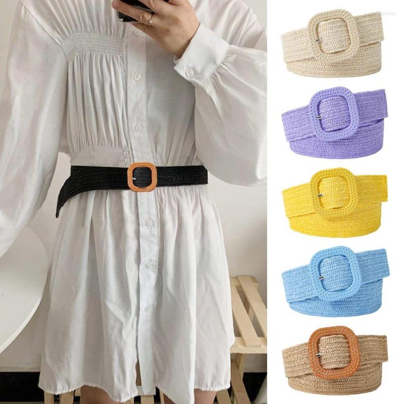 Belts Female Summer Wide Bohemian Waistband Waist Belt Braided Straw Woven, Purple