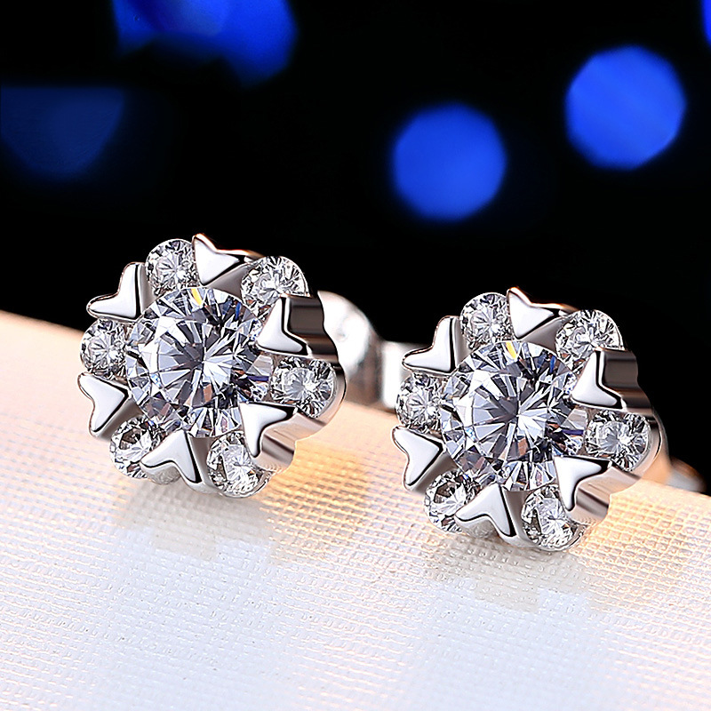 Women's Snowflake Crystal Stud Earrings 925 Sterling Silver Stud Earrings Designer Classic Diamond Earrings Wedding Party Jewelry Christmas Gifts