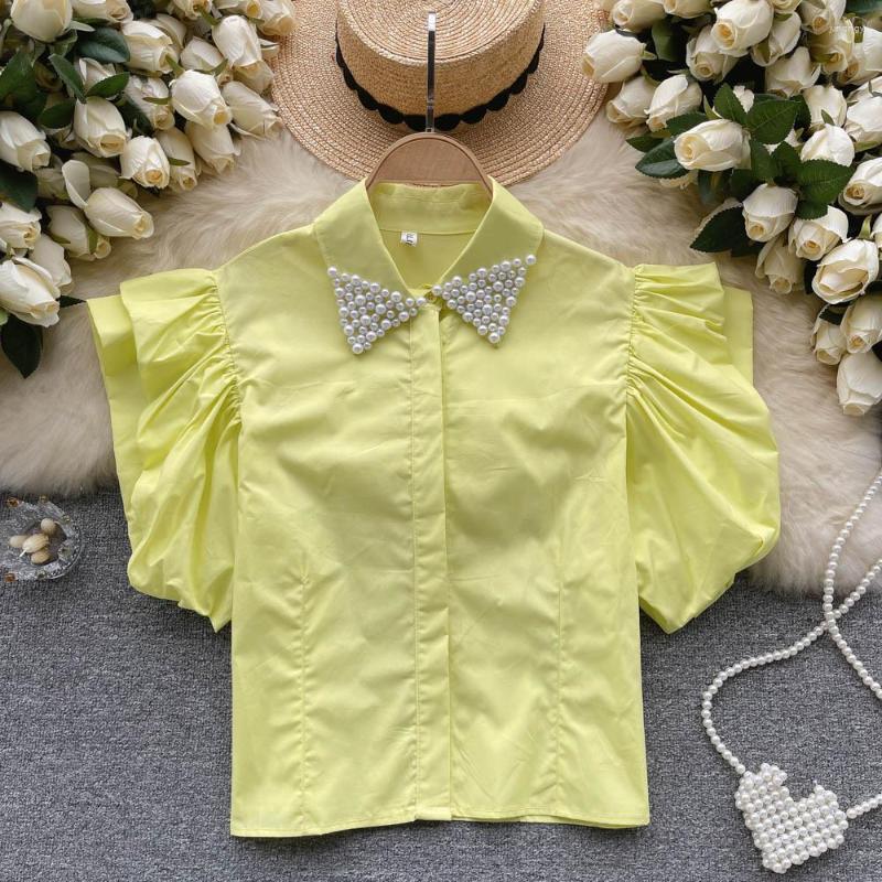 Women's Blouses Summer Vintage French Heavy Work Beaded Neck Bubble Sleeve Shirt High Quality Single Breasted Small Top Trend, Green
Women's Blouses Summer Vintage French Heavy Work Beaded Neck Bubble Sleeve Shirt High Quality Single Breasted Small Top Trend, Green