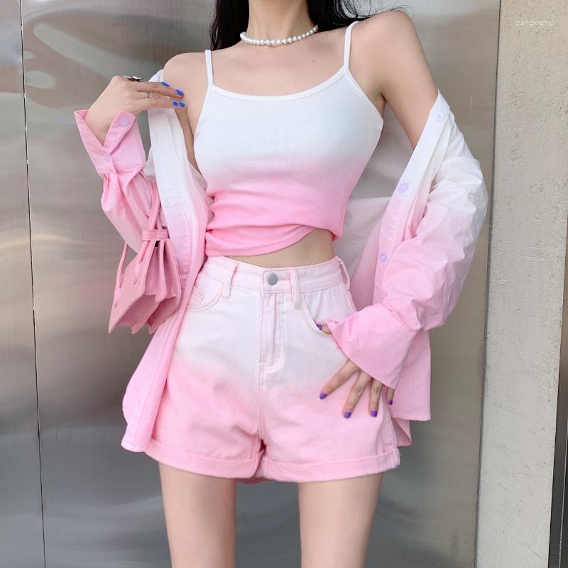 Women' Tracksuits Spring Fashion Street Three Pieces Sets Women Camis Casual Shirt High Waist Denim Shorts Chic Gradual Summer Two Suits, Pink
Women' Tracksuits Spring Fashion Street Three Pieces Sets Women Camis Casual Shirt High Waist Denim Shorts Chic Gradual Summer Two Suits, Pink