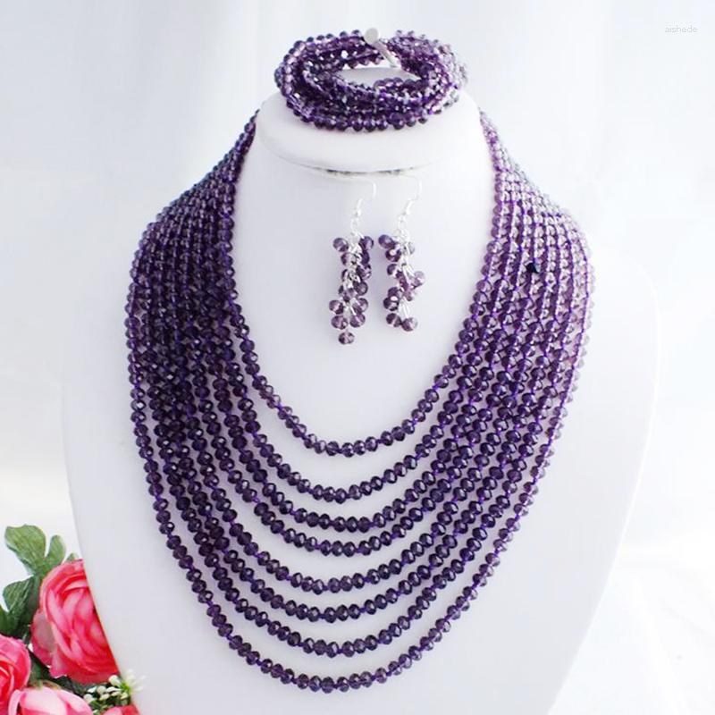 Necklace Earrings Set Female Fashion Wedding Set. 8 Rows Of Purple Crystal Necklaces Bracelets And Earrings. 19-23", Picture shown
Necklace Earrings Set Female Fashion Wedding Set. 8 Rows Of Purple Crystal Necklaces Bracelets And Earrings. 19-23", Picture shown
