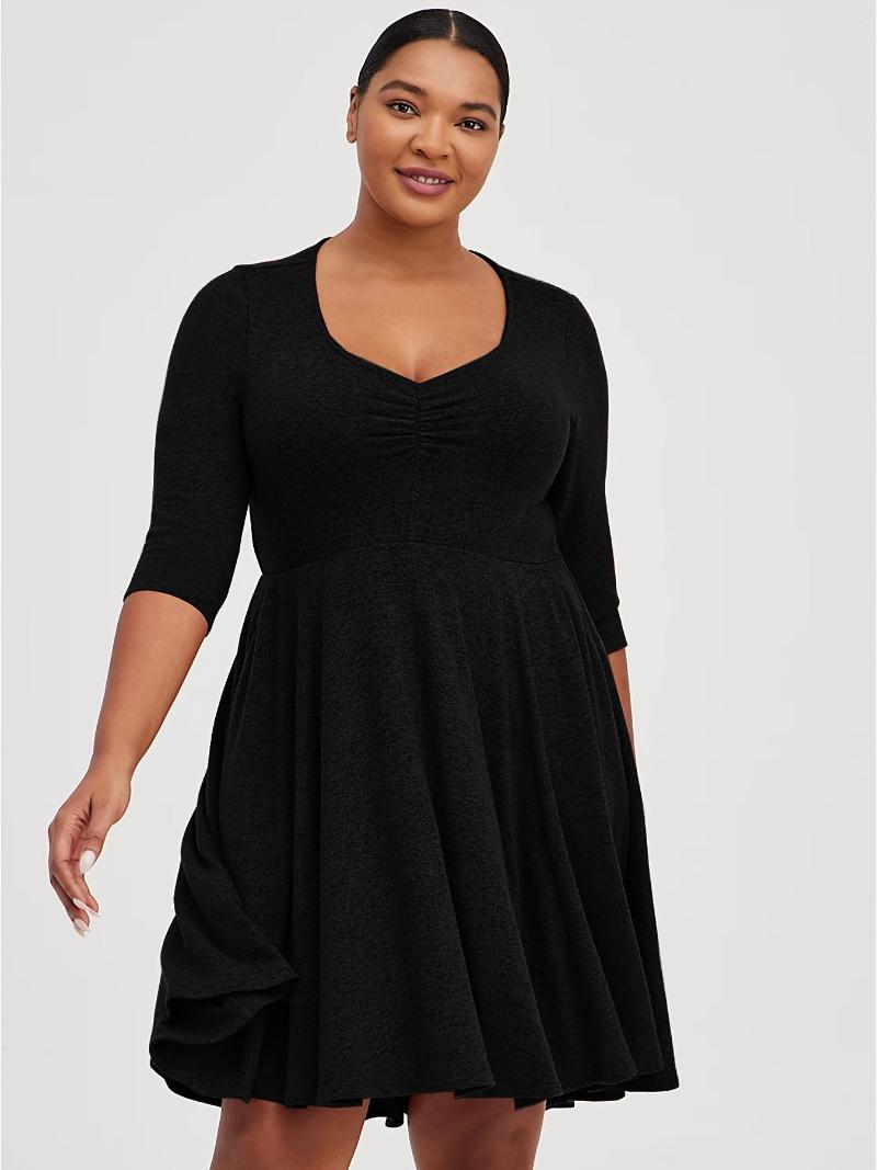 Plus Size Dresses Solid Square Neck Half Sleeve Pleated Midi Dress Women's Casual High Stretch, Black
Plus Size Dresses Solid Square Neck Half Sleeve Pleated Midi Dress Women's Casual High Stretch, Black