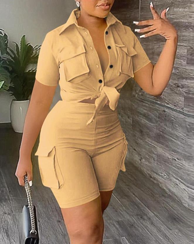 Women' Tracksuits Two Piece Sets Womens Outifits 2023 Spring Fashion Turn-Down Collar Short Sleeve Crop Top & High Waist Pocket Design
Women' Tracksuits Two Piece Sets Womens Outifits 2023 Spring Fashion Turn-Down Collar Short Sleeve Crop Top & High Waist Pocket Design
