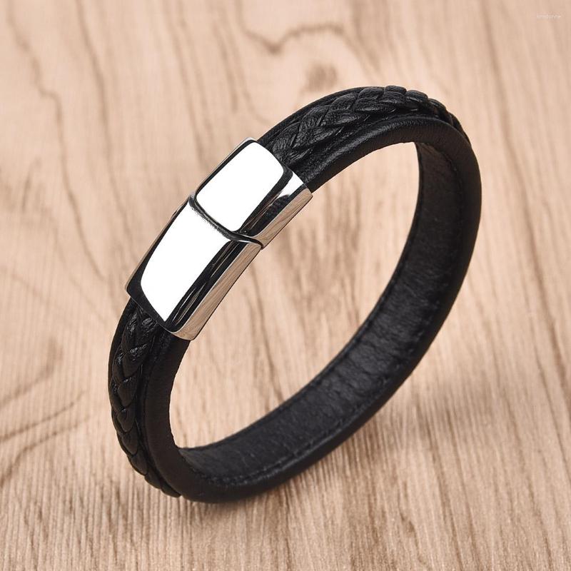 Charm Bracelets Luxury Vintage Black Brown Genuine Leather Men Bracelet Stainless Steel Male Wrist Bangle Jewelry Gift
Charm Bracelets Luxury Vintage Black Brown Genuine Leather Men Bracelet Stainless Steel Male Wrist Bangle Jewelry Gift