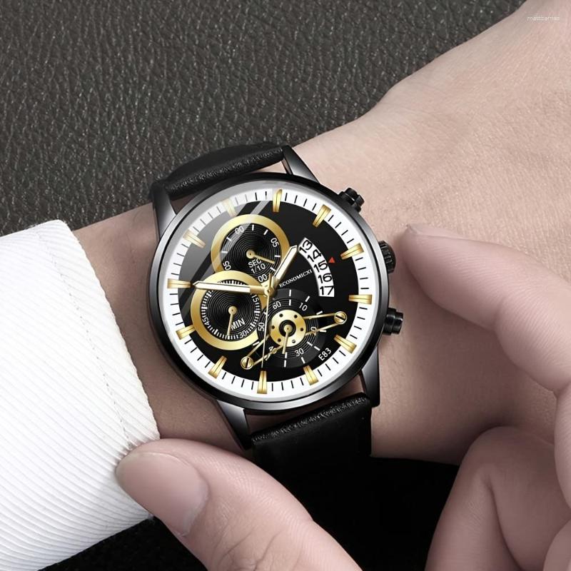 Wristwatches Men's Simple Business Three Eyes Calendar PU Leather Quartz Watch, Black-faced rose gold needle belt
Wristwatches Men's Simple Business Three Eyes Calendar PU Leather Quartz Watch, Black-faced rose gold needle belt