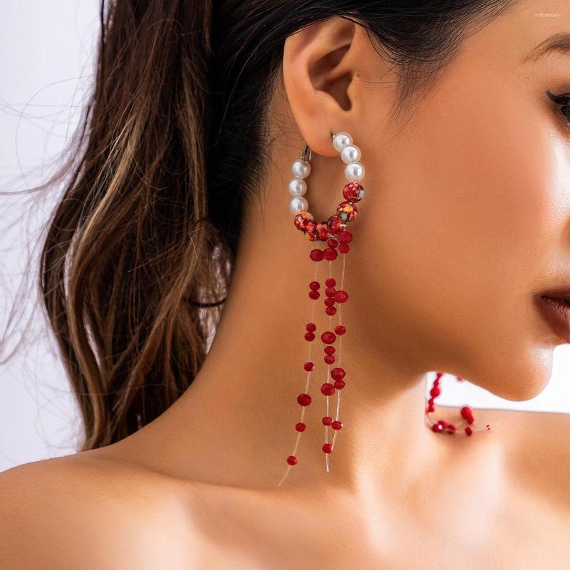 Dangle Earrings Gothic Long Tassels Handmade Red Beads For Women Imitation Pearl Big Circle Hoops Huggie Ear Buckle Punk Jewelry
Dangle Earrings Gothic Long Tassels Handmade Red Beads For Women Imitation Pearl Big Circle Hoops Huggie Ear Buckle Punk Jewelry