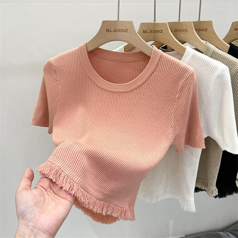Women's T Shirts Casual Solid Pink Fringe Round Neck Knit Short Sleeve Women's Summer Women T-shirt 2023 French Slim Fit Skinny Tops, White
Women's T Shirts Casual Solid Pink Fringe Round Neck Knit Short Sleeve Women's Summer Women T-shirt 2023 French Slim Fit Skinny Tops, White
